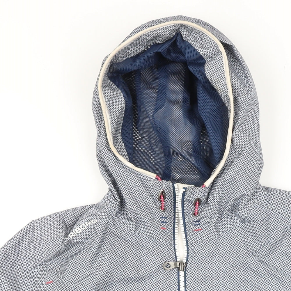 DECATHLON Womens Blue Geometric Rain Coat Jacket Size S Zip
