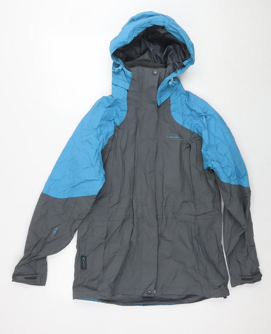 Mountain Life Womens Grey Rain Coat Jacket Size 10 Zip - Colourblock Pattern