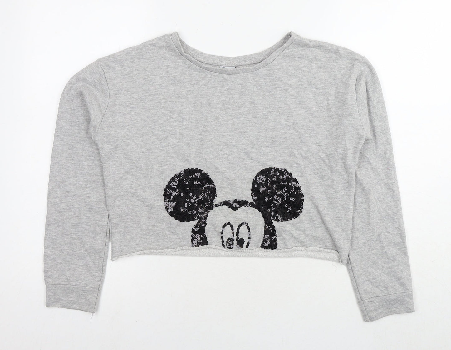 Disney Womens Grey Cotton Pullover Sweatshirt Size 10 Pullover - Mickey Mouse Cropped