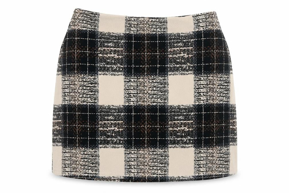 Boohoo Womens Beige Check Polyester Mini Skirt Size 8