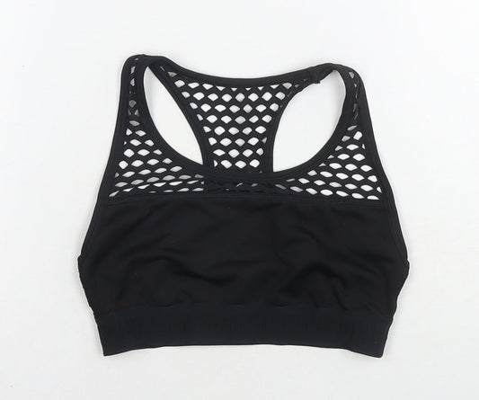 PINK Womens Black Polyester Cropped Tank Size S Round Neck