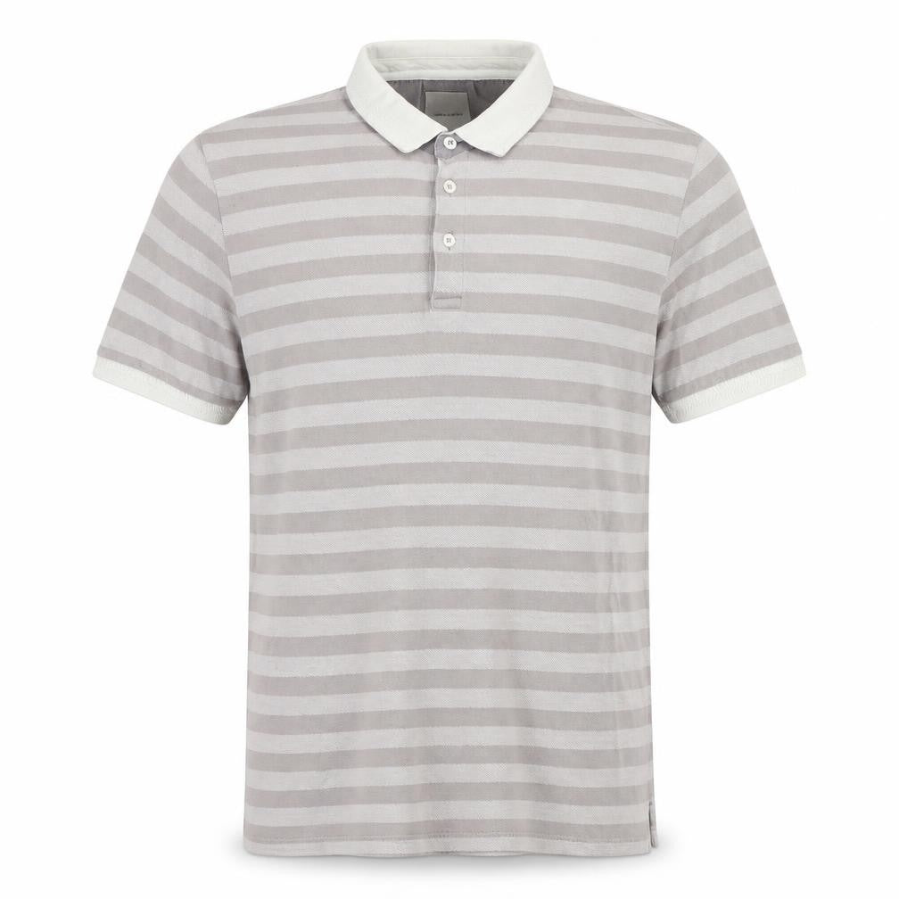 Zara Mens Grey Striped Cotton Polo Size L Collared Pullover