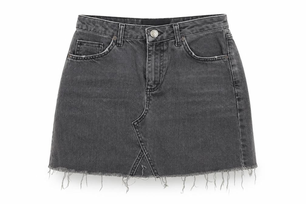 Front view of BDG women’s grey cotton a-line skirt, size S, zip