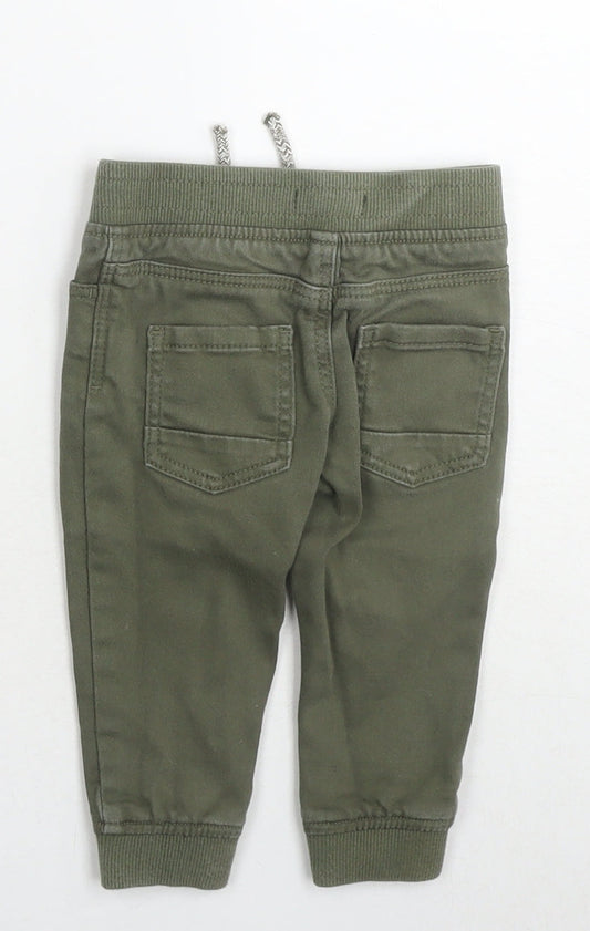 Denim & Co. Boys Green Cotton Jogger Jeans Size 9-12 Months Drawstring