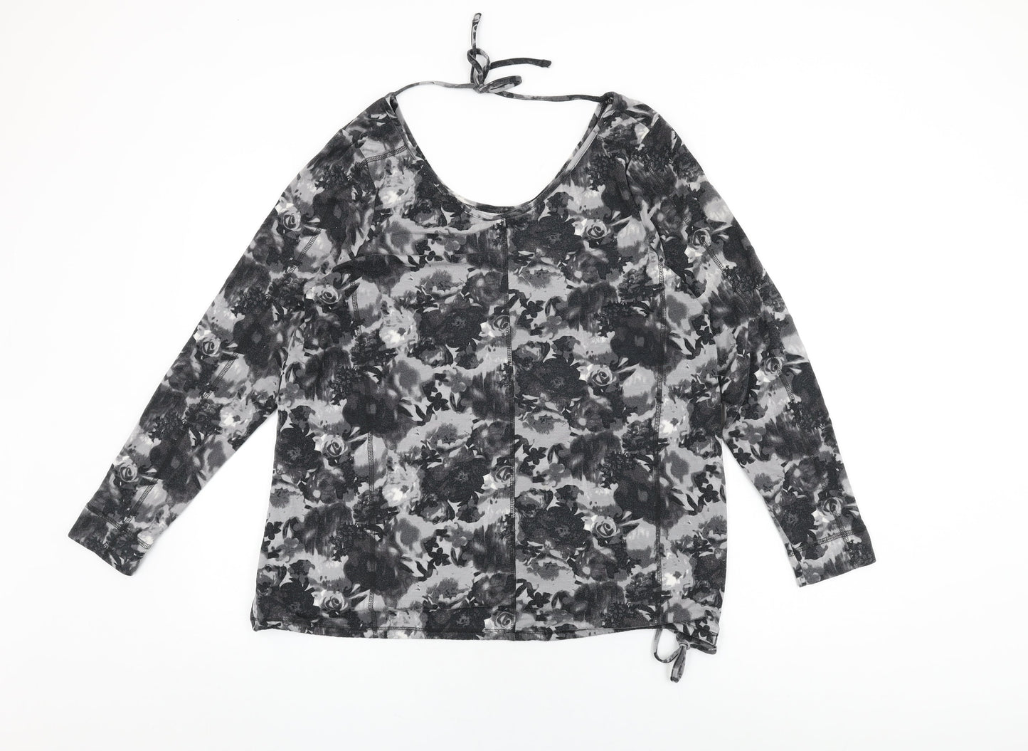 NEXT Womens Grey Floral Modal Basic T-Shirt Size 16 Round Neck