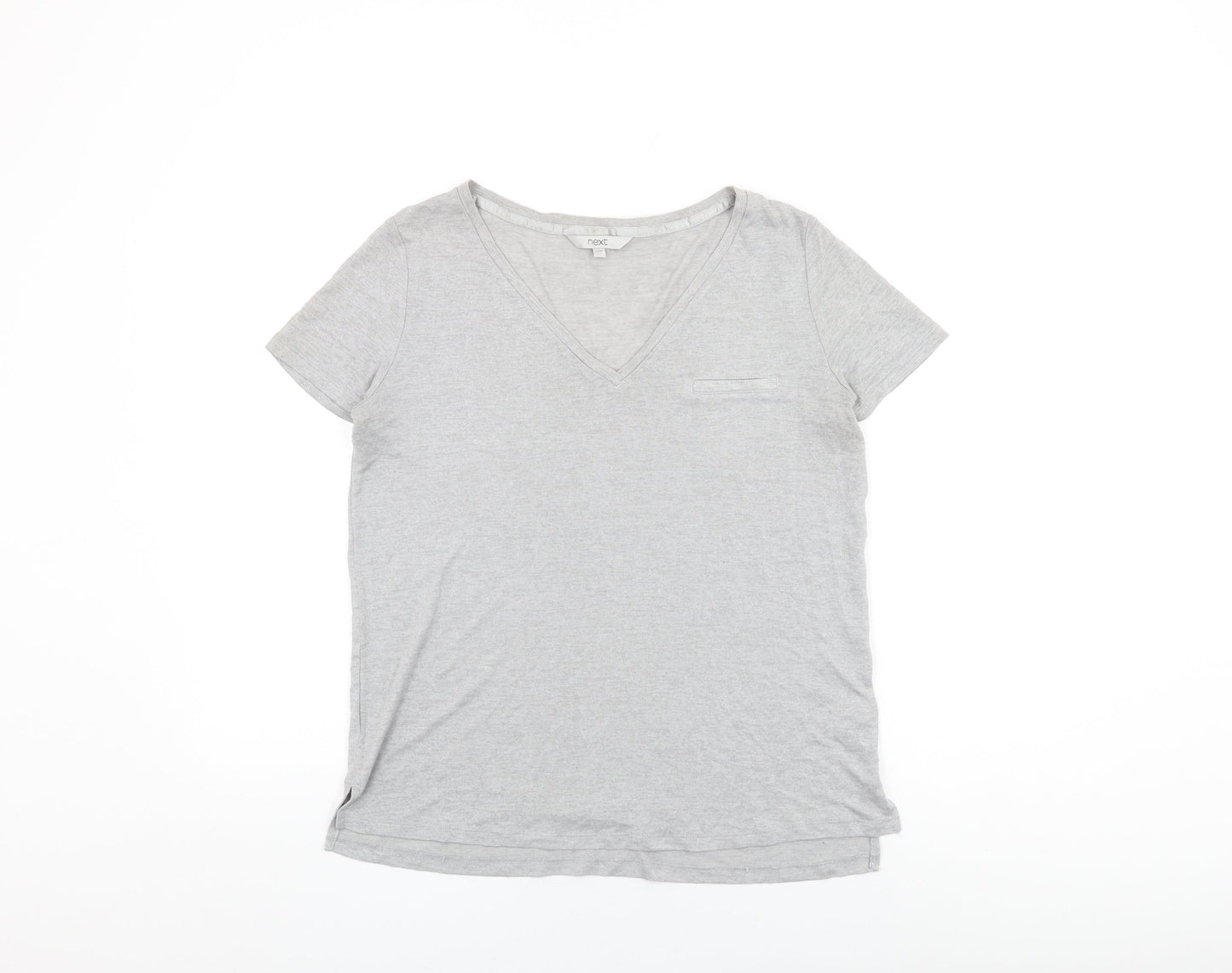 NEXT Womens Grey Viscose Basic T-Shirt Size 12 V-Neck