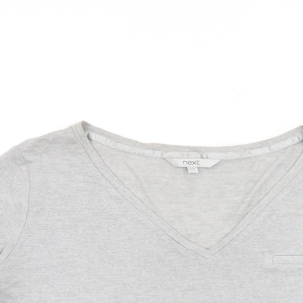 NEXT Womens Grey Viscose Basic T-Shirt Size 12 V-Neck