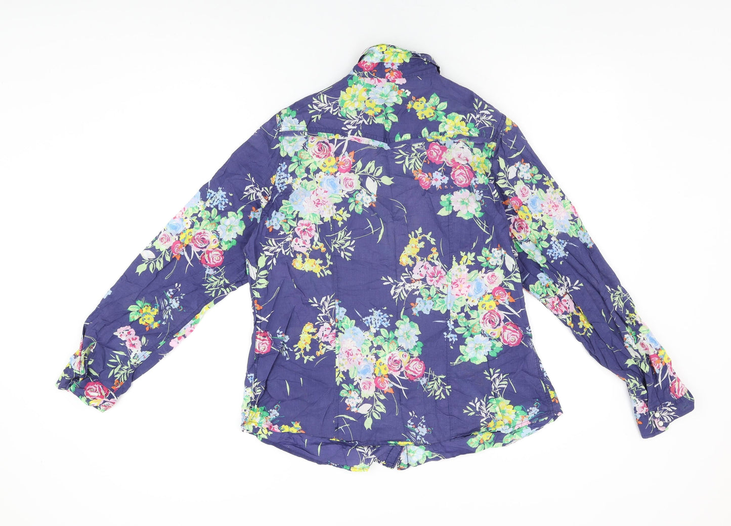 Marks and Spencer Womens Blue Floral Cotton Basic Button-Up Size 12 Collared