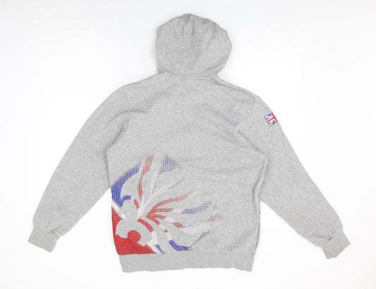 TEAM GB Mens Grey Geometric Cotton Pullover Hoodie Size M