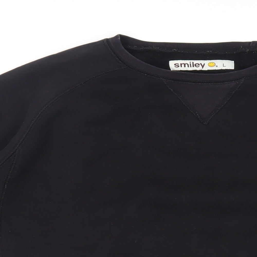 Smiley Mens Black Cotton Pullover Sweatshirt Size L