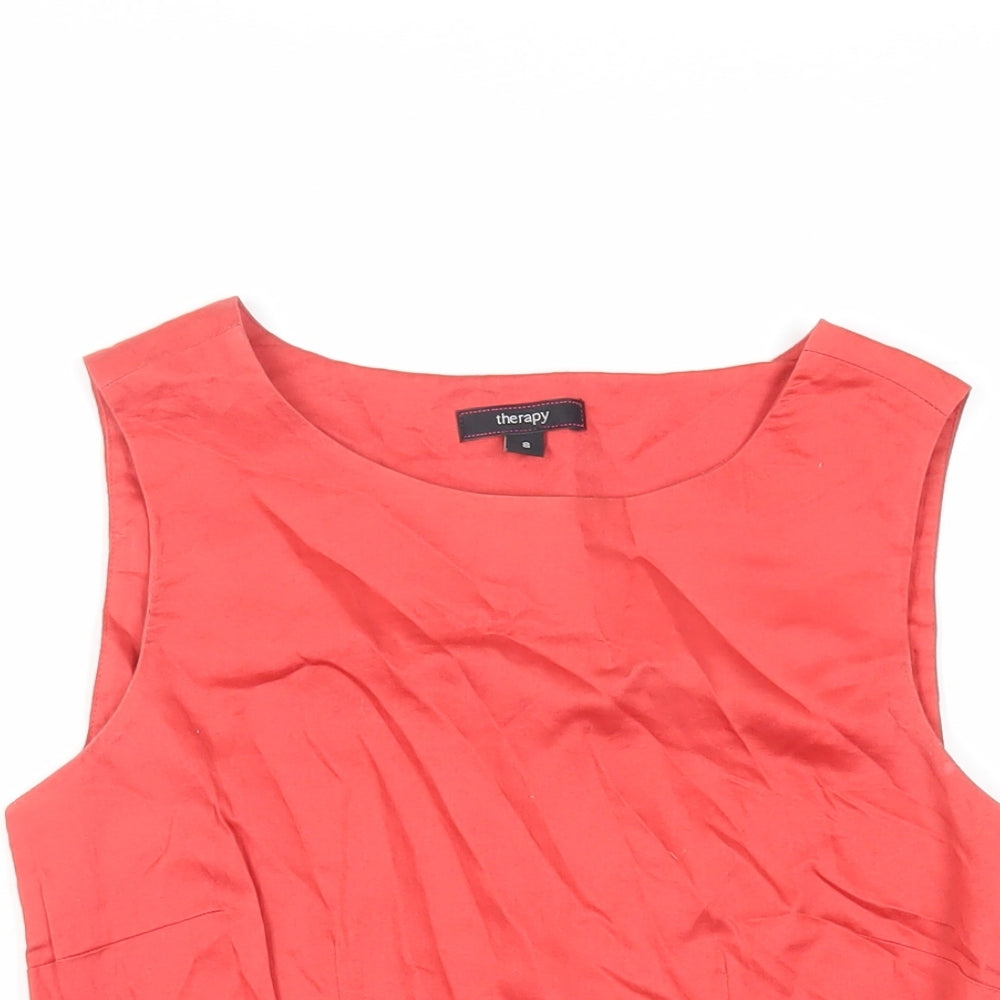 Therapy Womens Red Cotton Basic Tank Size 8 Boat Neck - Ruffle