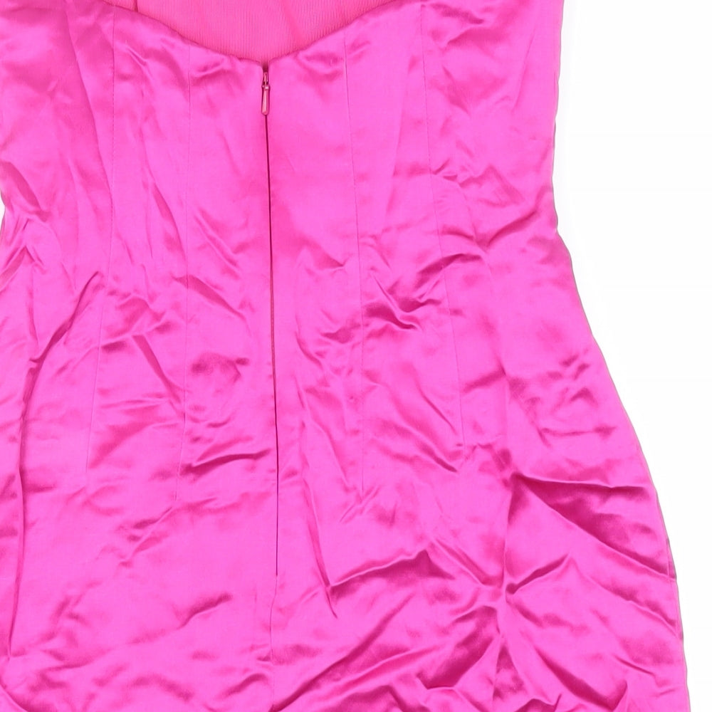 BCBGMAXAZRIA Womens Pink Silk Mini Size 4 Off the Shoulder Zip