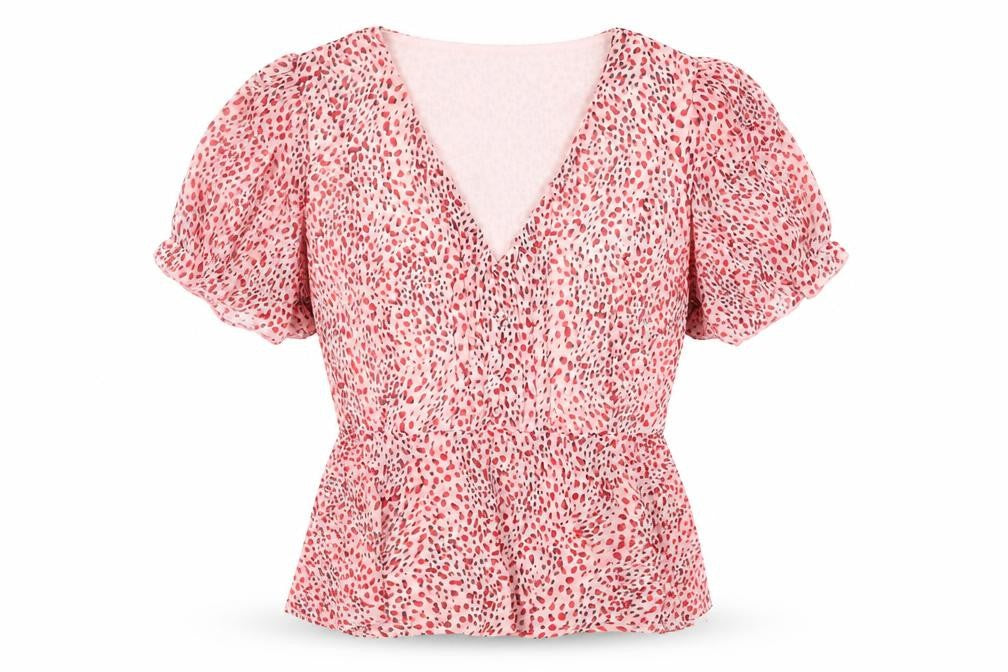 Quiz Womens Pink Animal Print Polyester Basic Blouse Size 12 V-Neck - Peplum