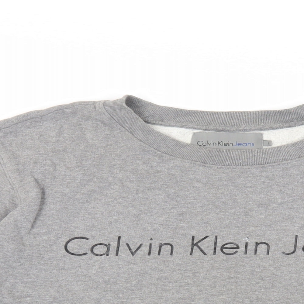 Calvin Klein Jeans Mens Grey Cotton Pullover Sweatshirt Size L - Logo