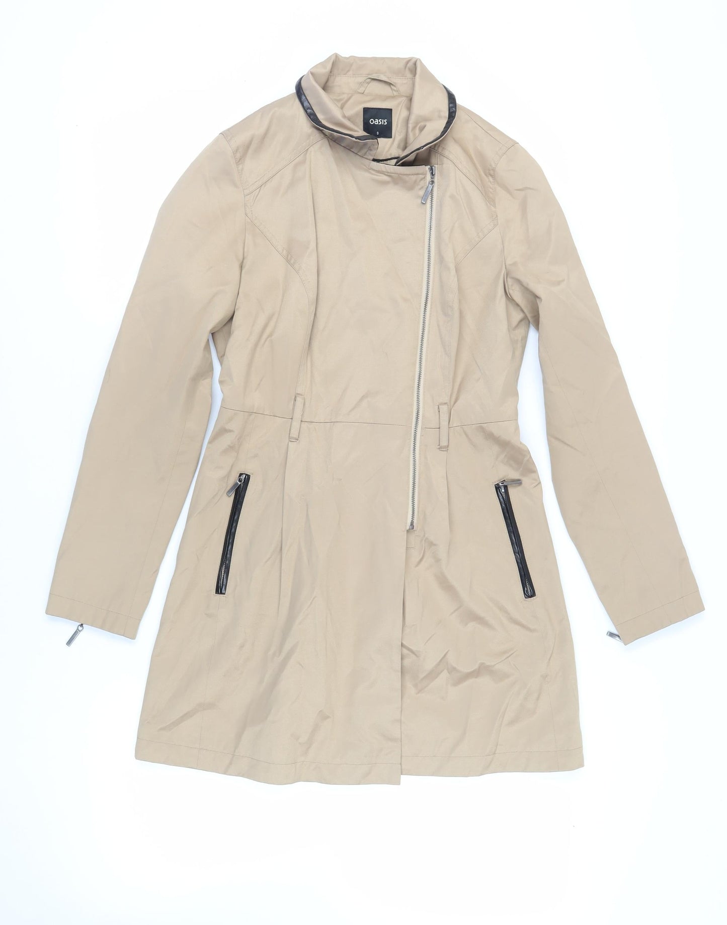 Oasis Womens Beige Overcoat Coat Size S Zip - Zipped Pockets
