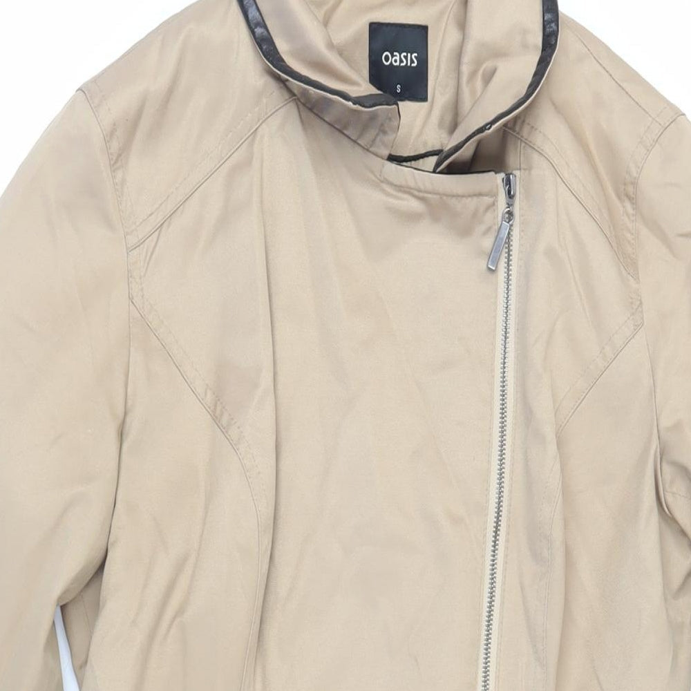 Oasis Womens Beige Overcoat Coat Size S Zip - Zipped Pockets