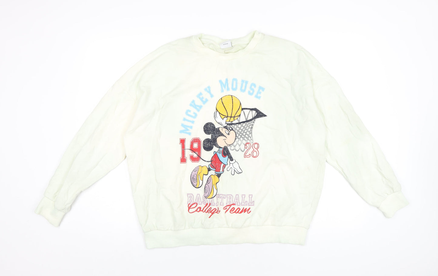 Disney Womens Yellow Cotton Pullover Sweatshirt Size 16 Pullover - Mickey Mouse Basketball