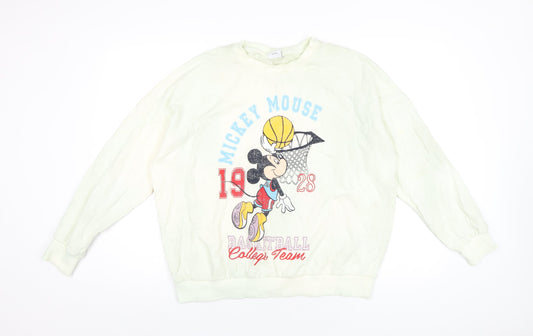 Disney Womens Yellow Cotton Pullover Sweatshirt Size 16 Pullover - Mickey Mouse Basketball