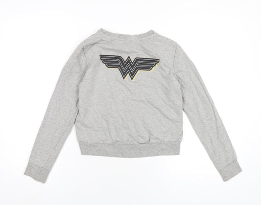 Wonder Woman Girls Grey Cotton Pullover Sweatshirt Size 9-10 Years Pullover