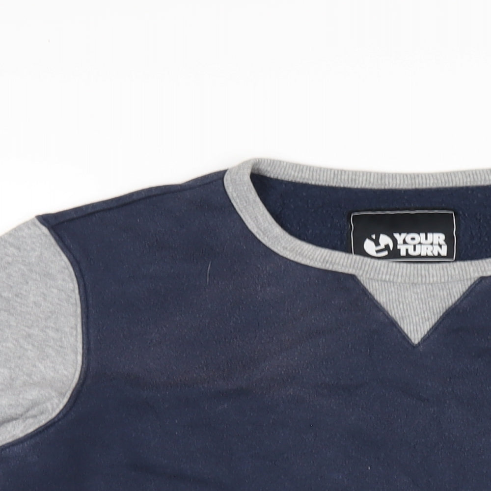 Your Turn Mens Blue Cotton Pullover Sweatshirt Size M