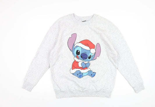 Disney Womens Green Cotton Pullover Sweatshirt Size 12 Pullover - Lilo & Stitch Christmas