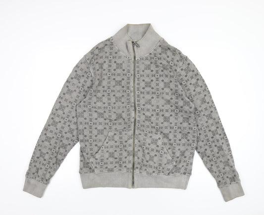 POOLMAN Mens Grey Geometric Cotton Full Zip Sweatshirt Size M