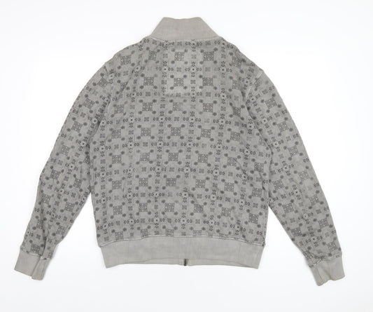POOLMAN Mens Grey Geometric Cotton Full Zip Sweatshirt Size M