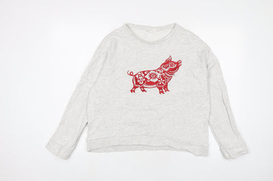 Mango Womens Grey Cotton Pullover Sweatshirt Size L Pullover - Embroidered