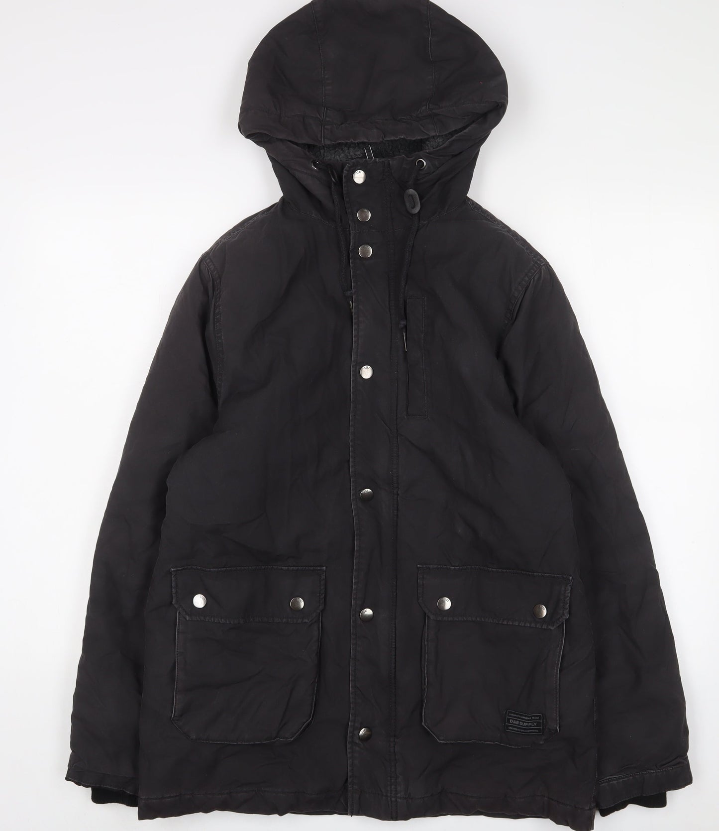 H&M Mens Black Quilted Coat Size M Zip