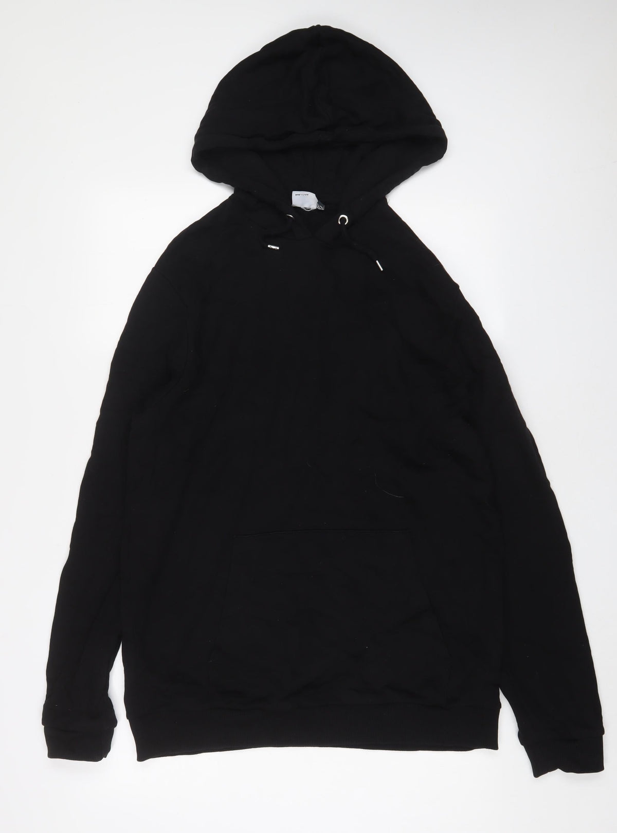 Additional front view of ASOS men’s black cotton pullover hoodie, size 2XL