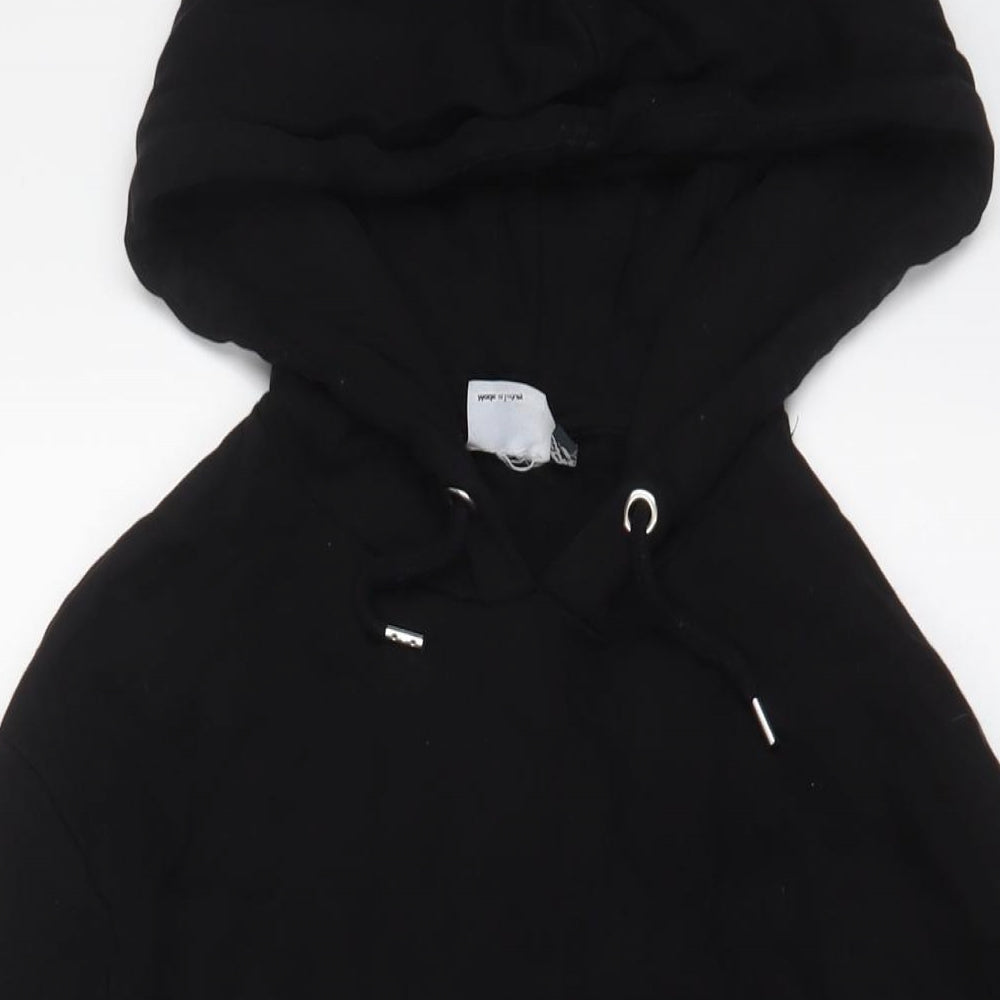 Close-up detail of ASOS men’s black cotton pullover hoodie, size 2XL