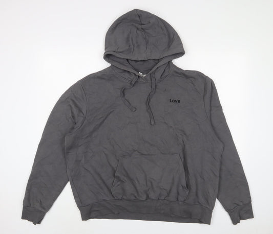 H&M Womens Grey Cotton Pullover Hoodie Size L Pullover - Love, Embroidered