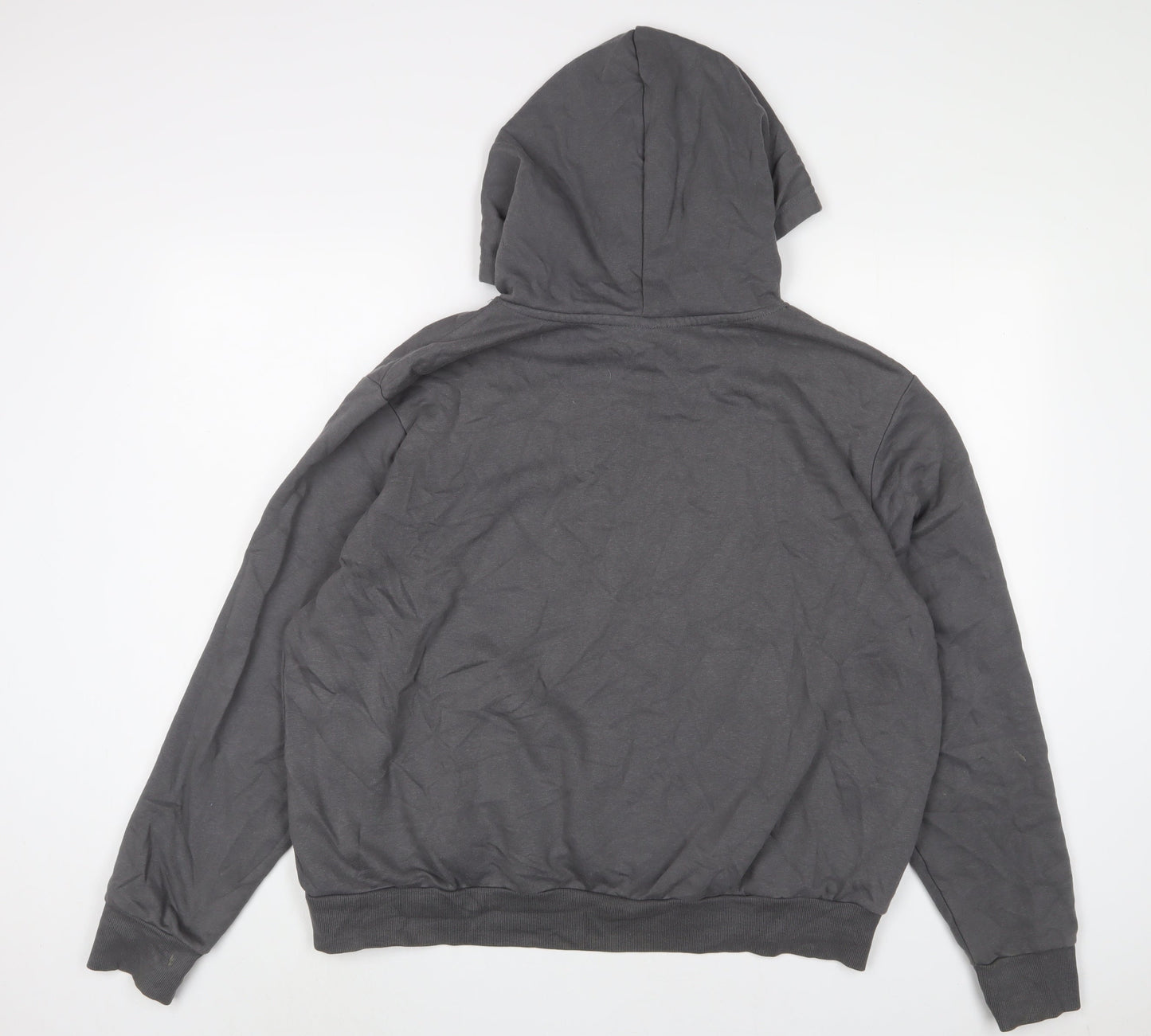 H&M Womens Grey Cotton Pullover Hoodie Size L Pullover - Love, Embroidered