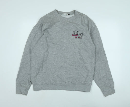 Spotted Mens Grey Polyester Pullover Sweatshirt Size M - Ready to Roll