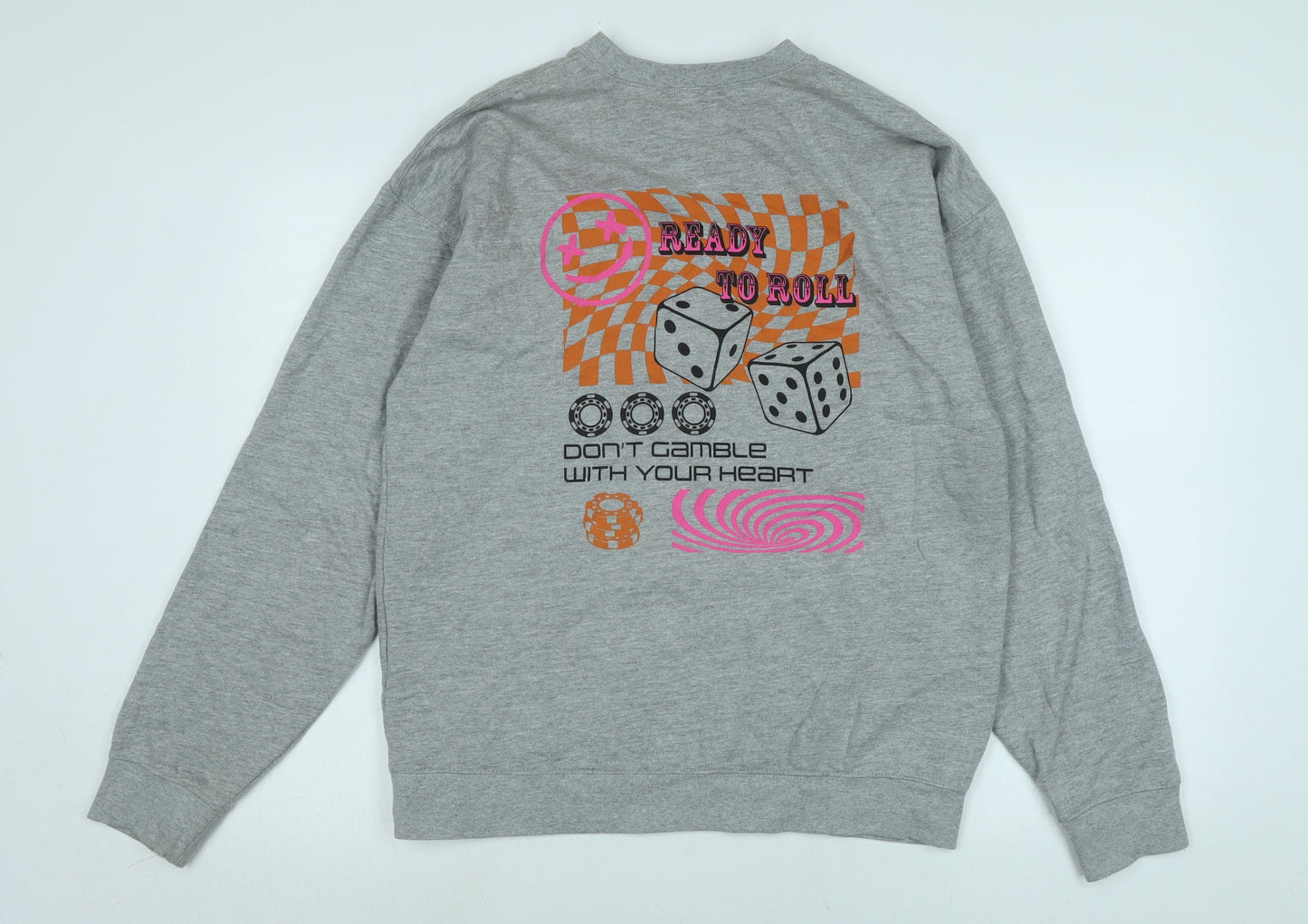 Spotted Mens Grey Polyester Pullover Sweatshirt Size M - Ready to Roll