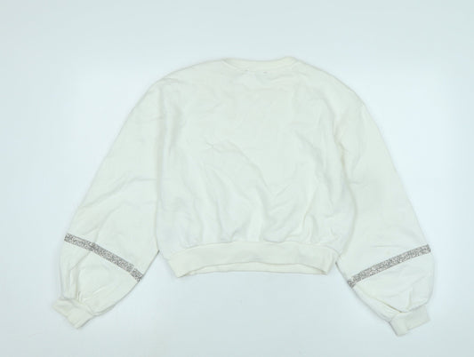 Zara Womens White Polyester Pullover Sweatshirt Size S - Glitter beading
