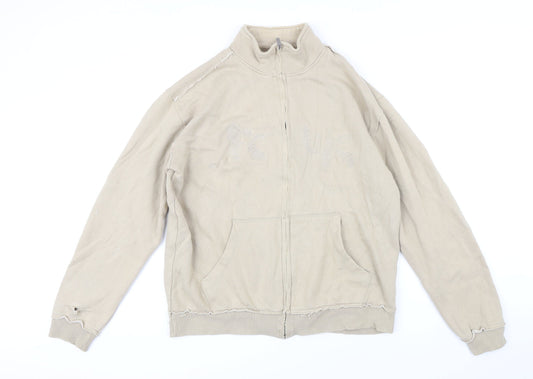 Fcuk Jeans Mens Beige Cotton Full Zip Sweatshirt Size M