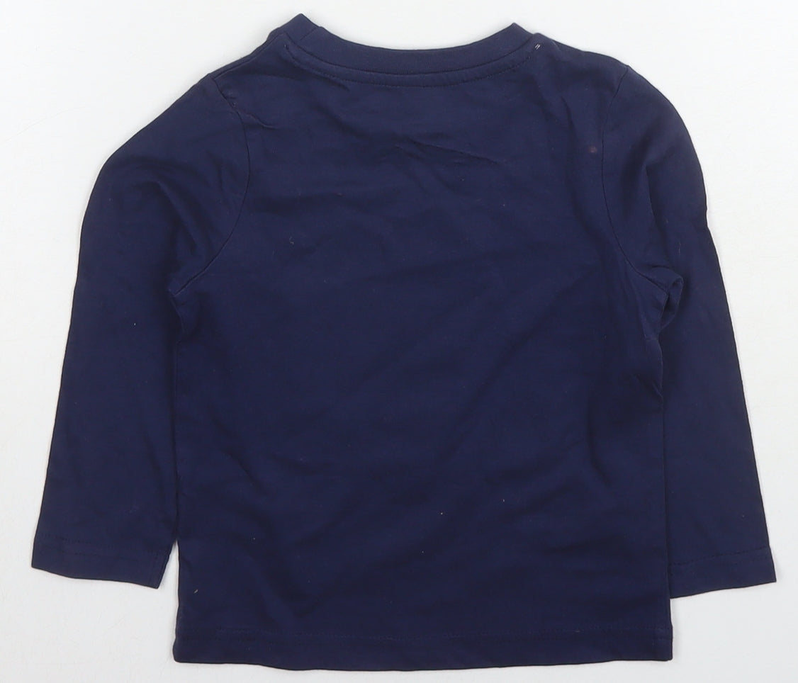Disney Boys Blue Cotton Basic T-Shirt Size 18-24 Months Round Neck Pullover - Mickey Mouse