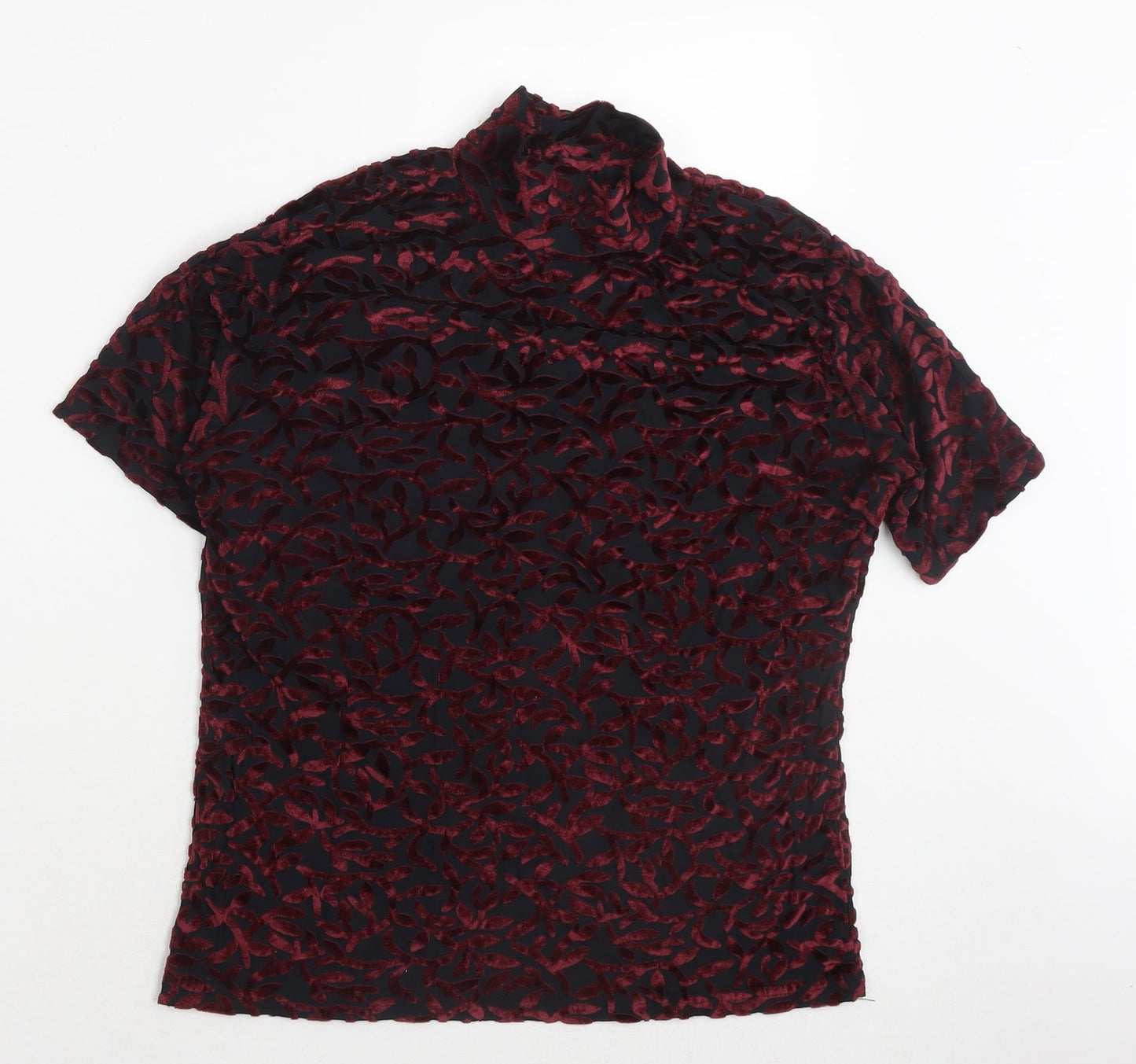 Frazier Lawrence Womens Red Geometric Polyester Basic T-Shirt Size L Round Neck
