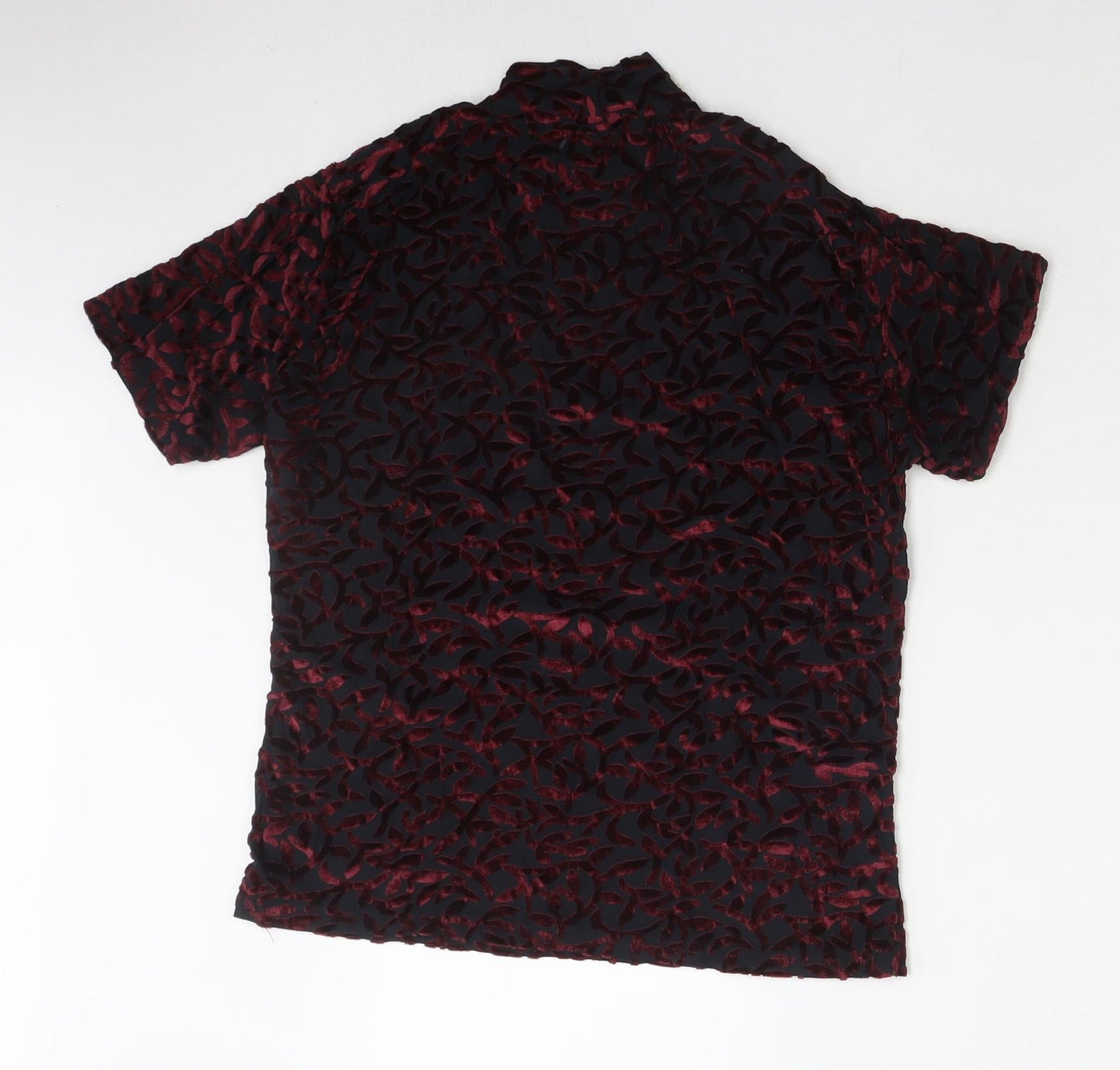 Frazier Lawrence Womens Red Geometric Polyester Basic T-Shirt Size L Round Neck