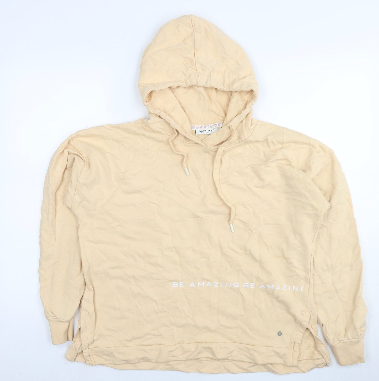Broadway Womens Beige Cotton Pullover Hoodie Size L Pullover - Be Amazing
