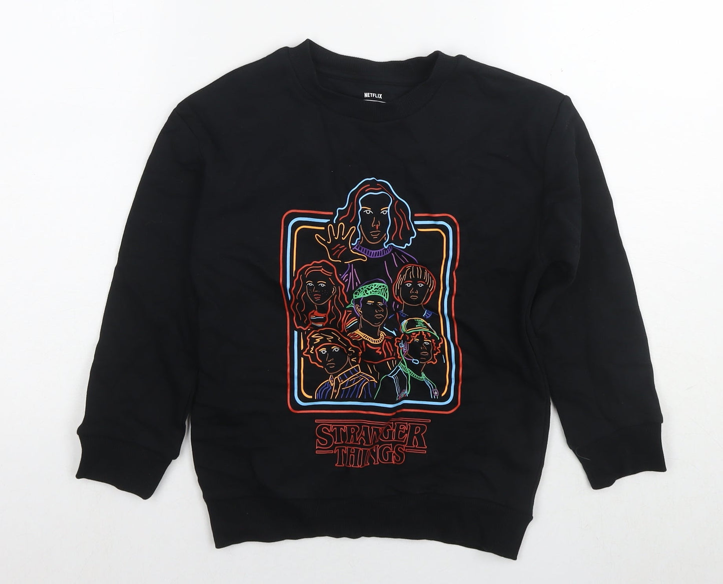 Stranger Things Boys Black Cotton Pullover Sweatshirt Size 7-8 Years Pullover - Logo Netflix