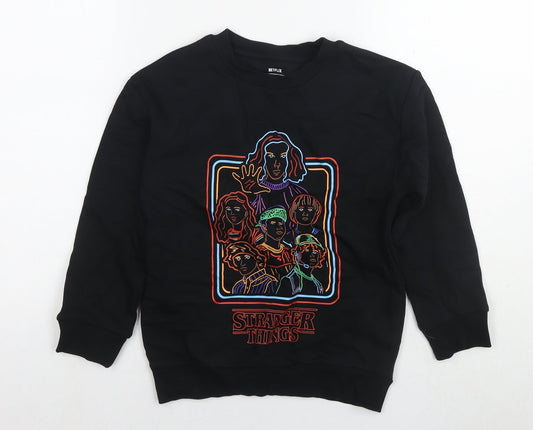 Stranger Things Boys Black Cotton Pullover Sweatshirt Size 7-8 Years Pullover - Logo Netflix