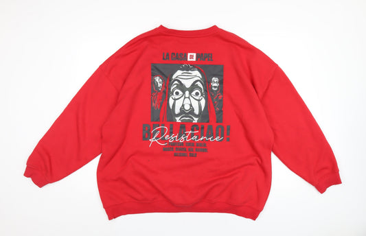 Money Heist Mens Red Cotton Pullover Sweatshirt Size L - La Casa de Papel