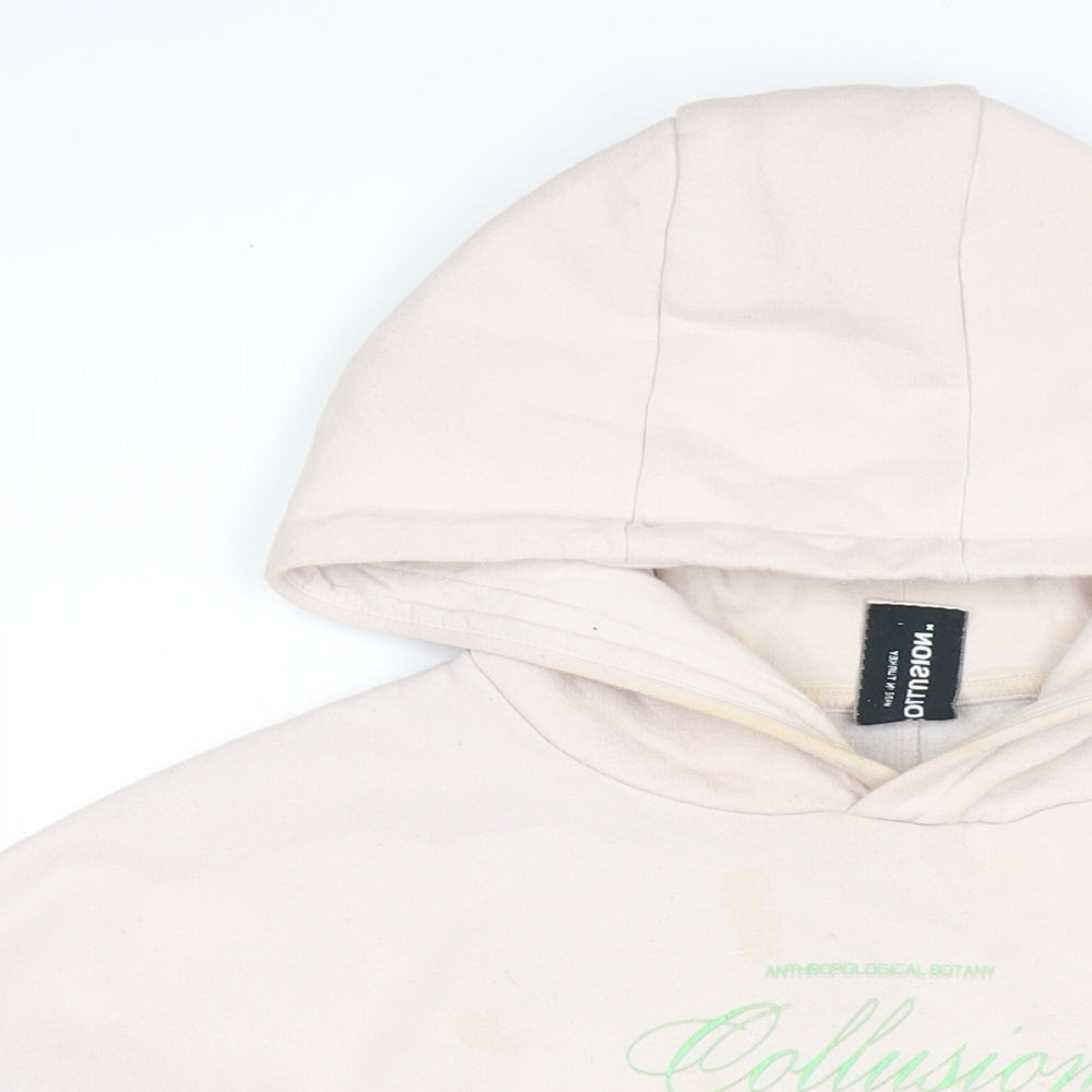 COLLUSION Womens Pink Cotton Pullover Hoodie Size 10 Pullover