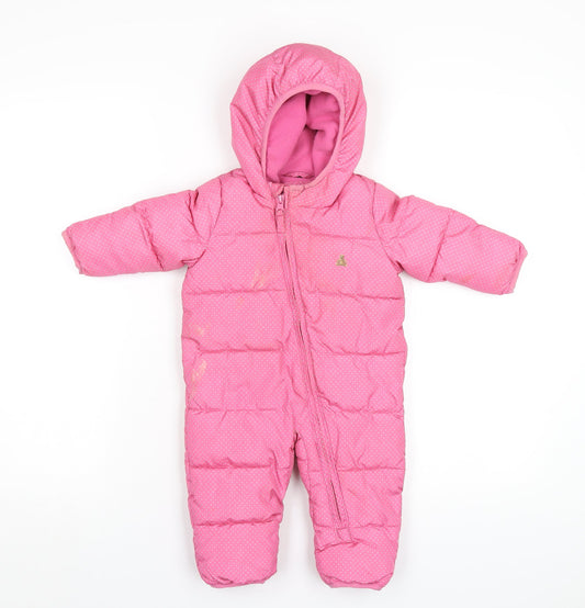Gap Girls Pink Polka Dot Puffer Jacket Snowsuit Size 3-6 Months Zip