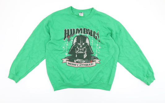 Star Wars Mens Green Cotton Pullover Sweatshirt Size L - Darth Vader, Christmas Jumper