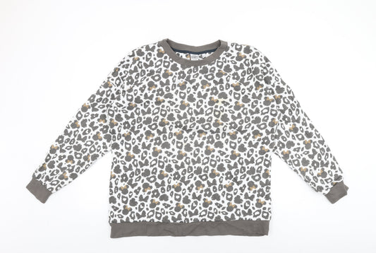 Minnie Mouse Womens White Geometric Cotton Pullover Sweatshirt Size XL Pullover - Minnie Mouse Animal Print