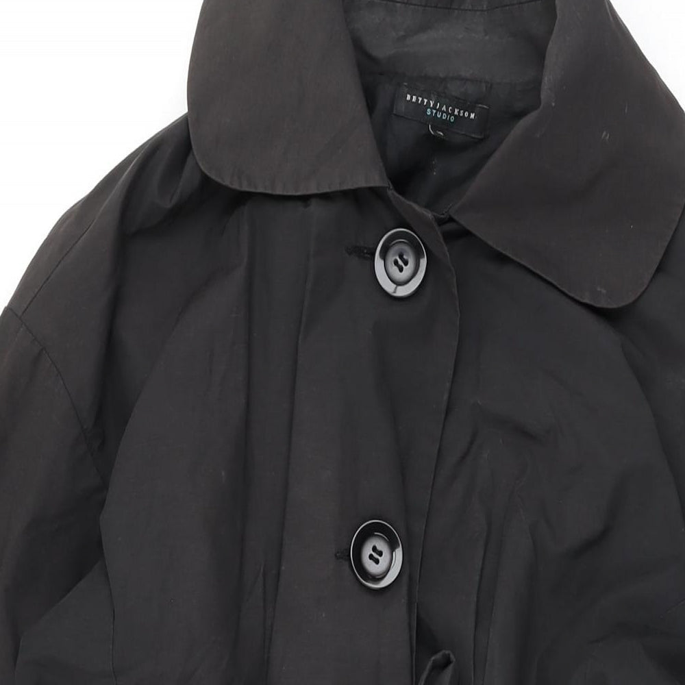 Betty Jackson Womens Black Trench Coat Coat Size 12 Button