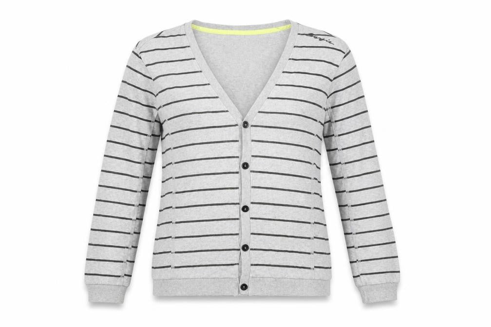 Enorgie Womens Grey V-Neck Striped Cotton Cardigan Jumper Size M